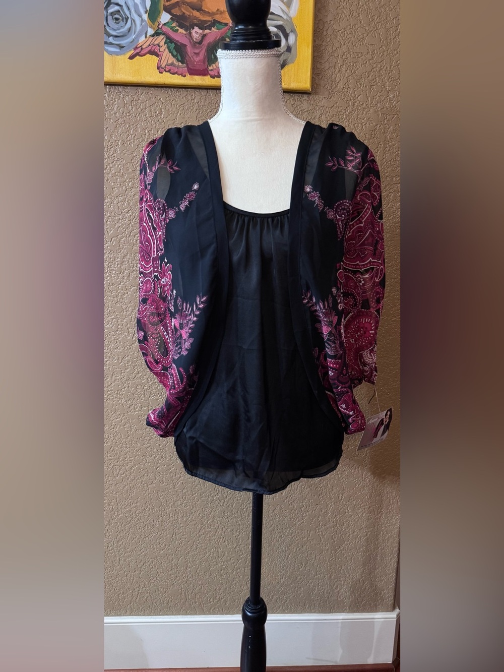 HeartSoul Black Tank with Pink Paisley Sheer Kimono
